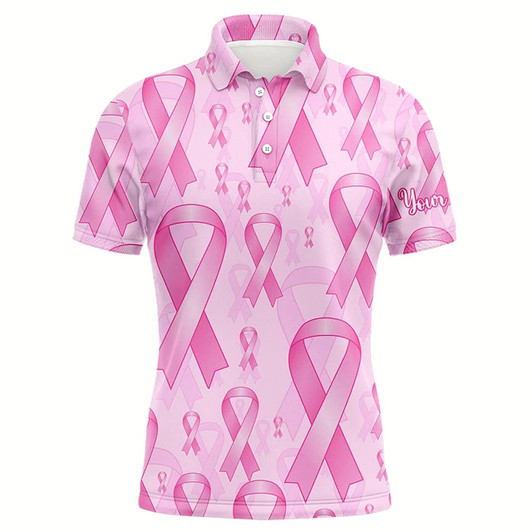 Goofygear Pink Ribbons Breast Cancer Awareness Background Mens Golf Polo Shirts Custom Golf Outfits For Mens