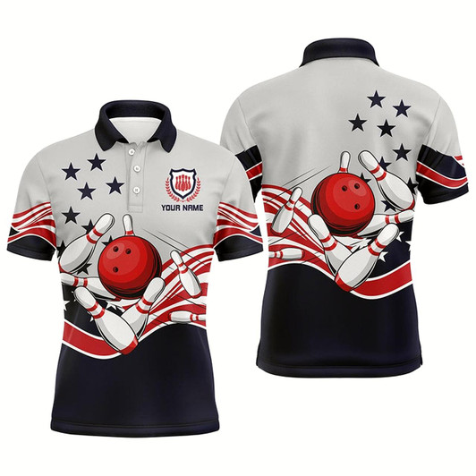 Goofygear Mens Polo Bowling Shirts Custom American Flag Patriotic Vintage Bowling Team Jerseys
