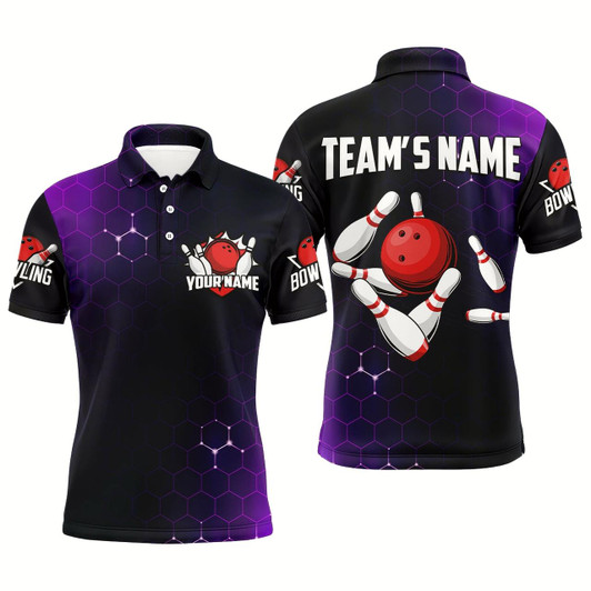 Goofygear Purple Bowling Polo Shirt For Men Custom Bowling Jersey Bowling Team League Shirt