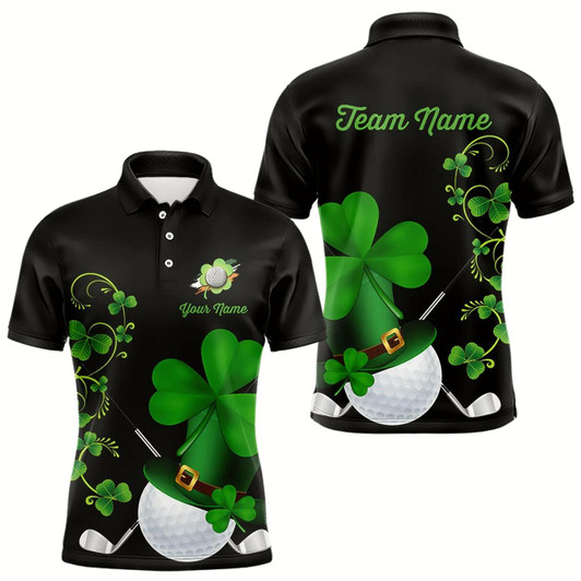 Goofygear Green Shamrock Golf Ball Clubs Lucky Men Polo Golf Shirts Custom St Patrick Day Black Team Golf Jersey