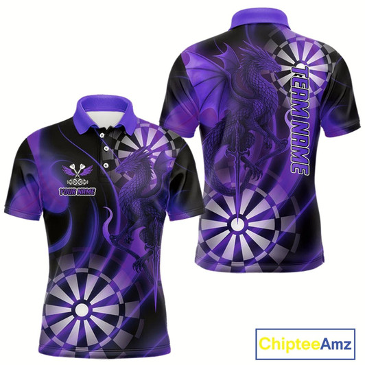 Goofygear Custom Black And Purple Dragon Dartboard Dart Polo Jersey Outfits Dart Team Shirts For Men