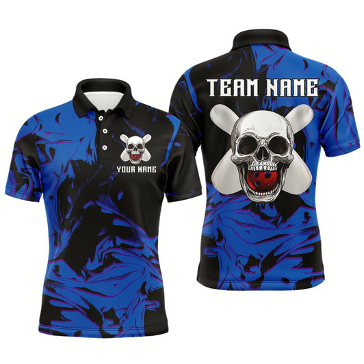 Goofygear Skull Bowling Jersey Men Custom Blue Bowling Shirts Polo Bowling Team Shirt