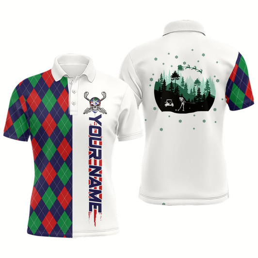 Goofygear Christmas Argyle Pattern Mens Golf Polo Shirt Custom Christmas Apparel Gift For Golf Lovers