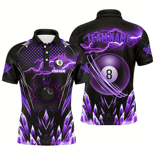 Goofygear Personalized Purple Icy Lightning 8 Ball Pool Men Polo Shirts Custom Billiard Team League Jersey