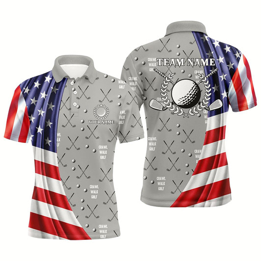 Goofygear American Flag Patriot Mens Golf Polo Shirts Custom Golf Clubs Pattern Crawl Walk Golf Tops For Mens Style 1