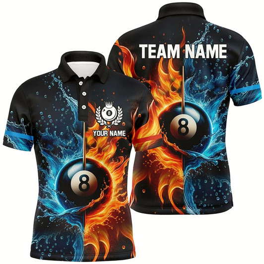 Goofygear Customized Billiard Water And Fire 3D Printed Men Polo Shirts, 8 Ball Pool Billiard Attire For Team