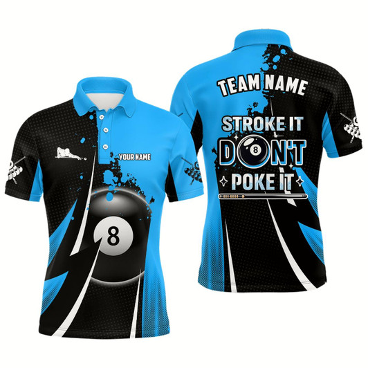 Goofygear Billiard Funny Stroke It Don'T Poke It Men Polo Shirts Custom Blue 8 Ball Pool Billiard Jerseys