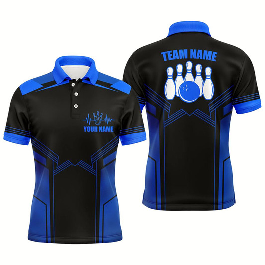 Goofygear Blue Bowling Shirt For Men Custom Name Bowling Polo Shirt Men'S Bowling Team Jersey