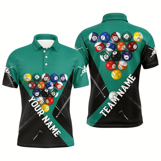 Goofygear Personalized Name Green Billiard Balls 3D All Over Print Polo Shirts For Men, Billiard Pool Team
