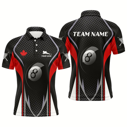 Goofygear 8 Ball Billiard Canadian Flag Personalized Polo Shirts For Men, Custom Patriotic Billiard Gifts Style 1