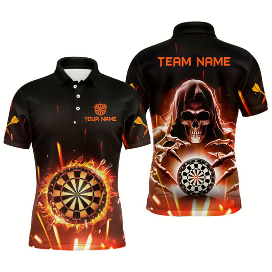 Goofygear Personalized Death Skull Darts Board Fire Flame 3D Men Darts Polo Shirts Custom Darts Team Jersey