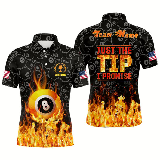 Goofygear Personalized Flame Cool Billiard Ball 8 Just The Tip I Promise Funny Billiard Polo Shirts For Men Style 3