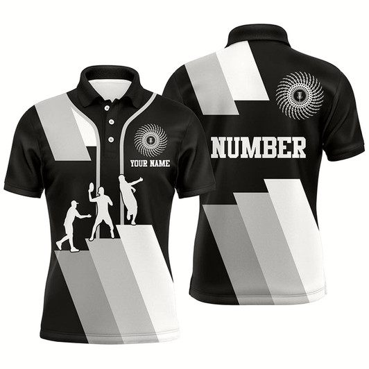 Goofygear Black And White Mens Disc Golf Polo Shirts Custom Disco Golf Outfit, Personalized Disc Golf Gifts