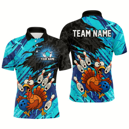 Goofygear Custom Cyan Turkey Bowling Shirt Funny Ball Pin League Jersey For Men Polo Outfit