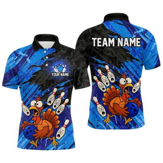 Goofygear Custom Blue Turkey Bowling Shirt Funny Ball Pin League Jersey For Men Polo Outfit