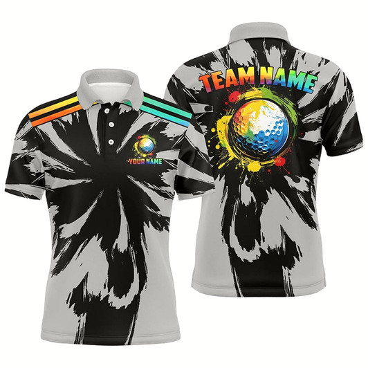 Goofygear Black And Gray Pattern Custom Watercolor Golf Ball Team Mens Golf Polos Shirt, Unique Golf Gifts