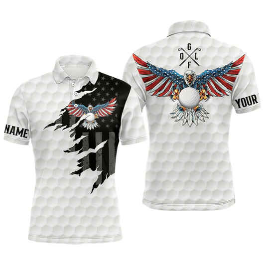 Goofygear Ripped American Flag Golf Polos Custom Us Eagle Golf Shirts For Men, Patriotic Golf Gifts