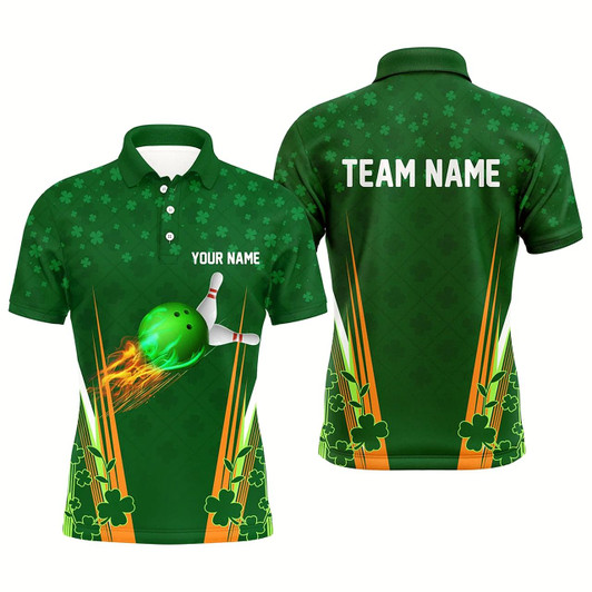 Goofygear Green Shamrock Mens Polo Bowling Shirts Custom St Patrick Day Team League Bowling Jerseys