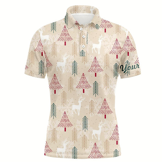 Goofygear Christmas Tree And Reindeer Vintage Men Golf Tops Winter Golf Shirts For Men Golf Gifts