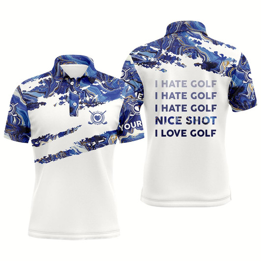 Goofygear Funny Golf I Hate Golf Nice Shot I Love Golf Blue Men Golf Polo Shirts Custom Name Golf Gifts