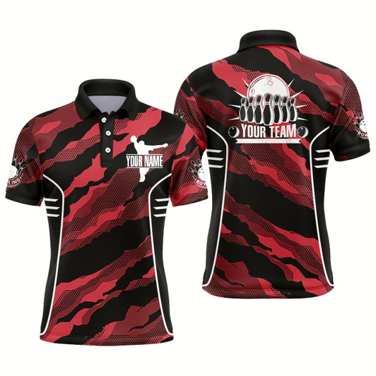 Goofygear Red Camo Bowling Jersey For Men Custom Bowling Team Shirt Bowling Polo Shirt Short Sleeve