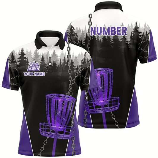 Goofygear Mens Disc Golf Polo Shirts Custom Black Chain Disc Golf Jerseys, Disc Golf Outfit Purple