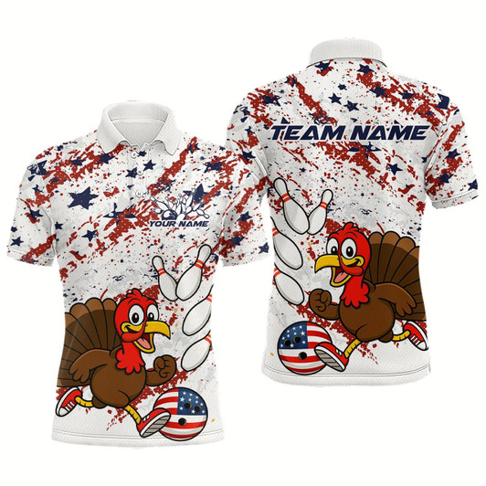 Goofygear American Funny Turkey Bowling Team Shirt For Men Custom Bowling Jersey Polo Thanksgiving Bowling Outfit