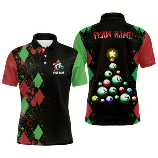 Goofygear Personalized Funny Christmas 8 Ball Billiards Polo Shirts For Men Custom Christmas Billiard Shirts Style 2
