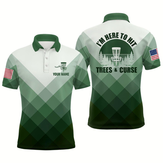 Goofygear I'M Here To Hit Trees & Curse Green Mens Disc Golf Shirt Custom Geometric Disc Golf Tops For Men