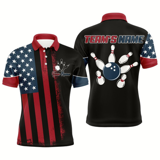 Goofygear Usa Flag Bowling Polo Shirt For Men Personalized Bowling Jersey Patriotic Bowling Team League Shirt
