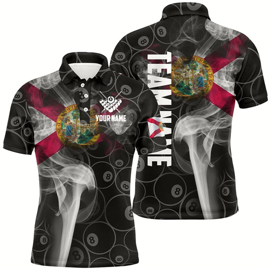 Goofygear Personalized Vintage Smoke Florida Flag Billiard Polo Shirts For Men, 8 Ball Pool Team Jerseys