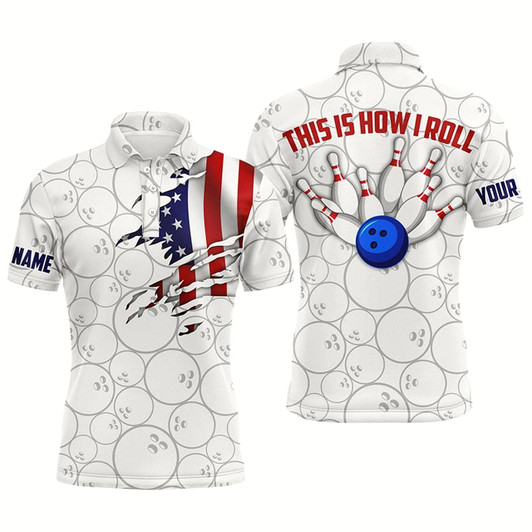 Goofygear American Flag Polo Bowling Shirt For Men Bowlers, This Is How I Roll Funny Bowling Jersey Style 2