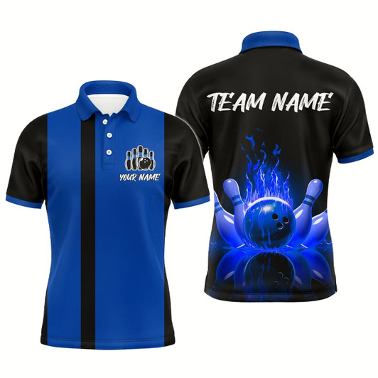 Goofygear Blue Flame Bowling Shirt For Men & Custom Bowling Jersey Team League Bowling Polo