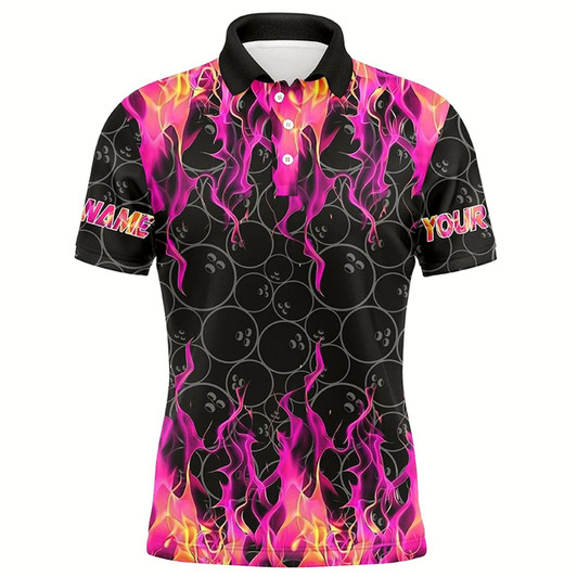 Goofygear Black And Pink Flame Camo Men Bowling Shirts Custom Flame Bowling Shirt Team Bowling Jersey