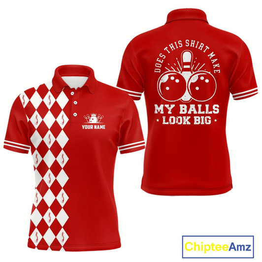 Goofygear Funny Red And White Argyle Retro Bowling Shirt For Men Custom Does This Shirt Make My Balls Look Big