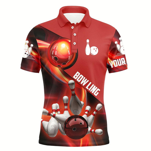Goofygear Men'S Bowling Shirt Custom Name Red Flame Bowling Shirt, Personalized Bowling Jerseys