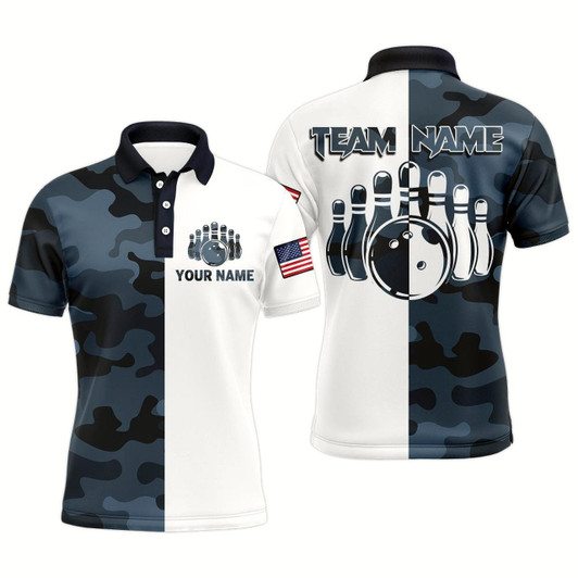 Goofygear Custom Bowling Shirts With Name Camo Bowling Team Jersey Men & Bowling Polo Shirt
