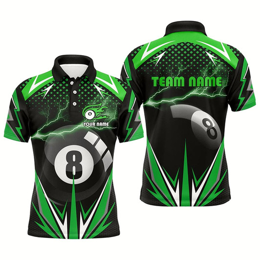 Goofygear Personalized Billiard 8 Ball Pool Thunder Green Polo Shirts For Men, Custom Billiards 3D Shirts