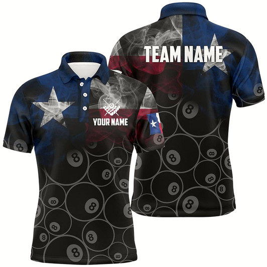 Goofygear Personalized Vintage Smoke Texas Flag Billiard Polo Shirts For Men, Custom 8 Ball Pool Team Jerseys