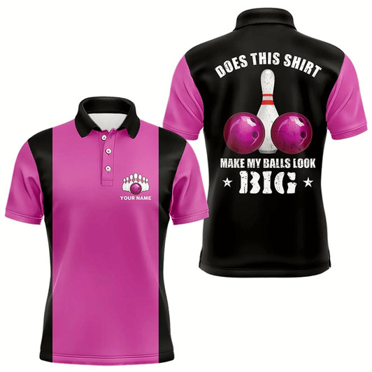 Goofygear Funny Bowling Shirts For Men Custom Vintage Pink And Black Does This Shirt Make My Balls Look Big