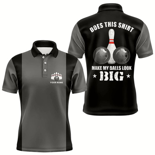 Goofygear Funny Bowling Shirts For Men Custom Vintage Grey And Black Does This Shirt Make My Balls Look Big