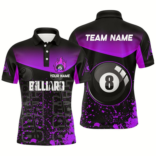 Goofygear Personalized Purple Fire 8 Ball Pool Billiard Polo Shirts For Men, 8 Ball Billiard Team Shirts