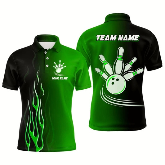 Goofygear Gradient Black Green Bowling League Jerseys Custom Bowling Shirt For Men, Gifts For Bowling Team Style 1