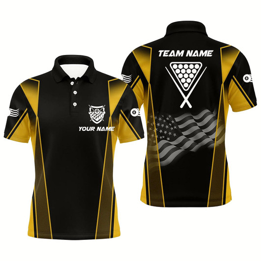 Goofygear Personalized Us Flag 8 Ball Pool 3D Polo Shirts For Men, Style Black Yellow Billiard Balls Jerseys