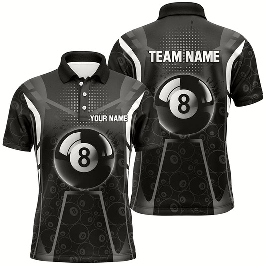 Goofygear Personalized White Black 8 Ball Billiard 3D Polo Shirts For Men, Custom 8 Ball Pool Pattern Jerseys