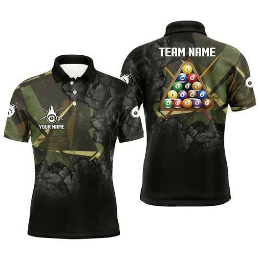 Goofygear Personalized Fire 8 Ball Pool 3D Polo Shirts For Men, Custom 8 Ball Billiard Balls Team Shirts