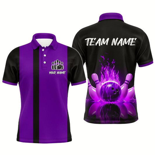 Goofygear Purple Flame Bowling Shirt For Men & Custom Bowling Jersey Team League Bowling Polo