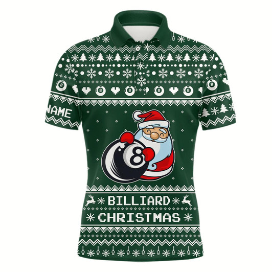 Goofygear Personalized Funny Billiard 8 Ball Pool With Santa Claus Christmas Billiard Polo Shirts For Men