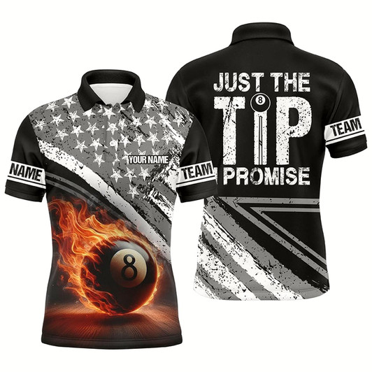 Goofygear Personalized Us Flag 8 Ball Pool 3D Polo Shirts For Men, Just The Tip I Promise Billiard Jerseys