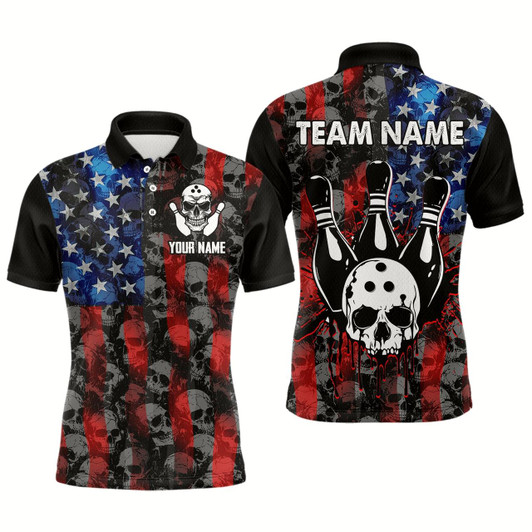 Goofygear Custom Skull Polo Bowling Shirt For Men & American Bowling Team League